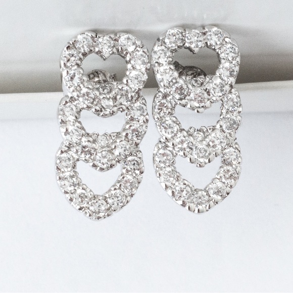 Simulated diamond interlocking heart post earrings sterling silver Absolute - Picture 6 of 16
